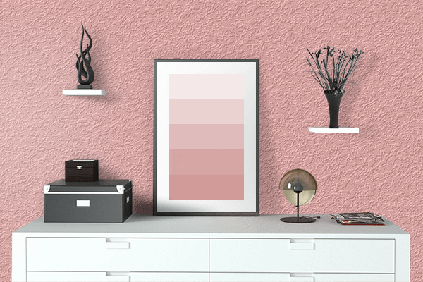 Pretty Photo frame on Pink Pitch color drawing room interior textured wall