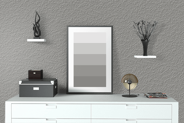 Pretty Photo frame on Pretty Gray color drawing room interior textured wall