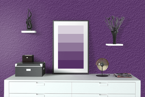 Pretty Photo frame on Elegant Purple color drawing room interior textured wall