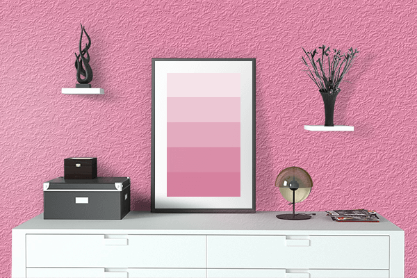 Pretty Photo frame on True Pink color drawing room interior textured wall