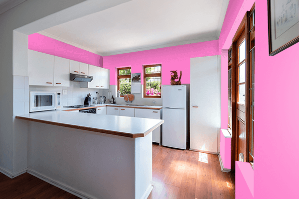 Pretty Photo frame on Brilliant Pink color kitchen interior wall color