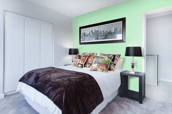 Pretty Photo frame on Subtle Green color Bedroom interior wall color