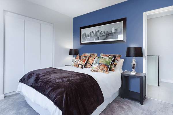 Pretty Photo frame on Evening Blue color Bedroom interior wall color
