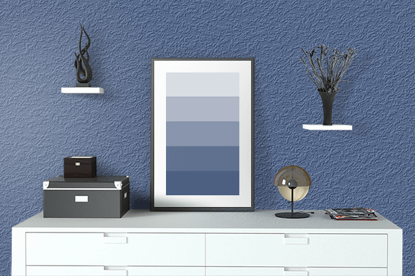 Pretty Photo frame on Evening Blue color drawing room interior textured wall