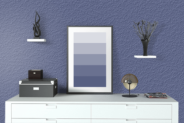 Pretty Photo frame on Rich Navy color drawing room interior textured wall