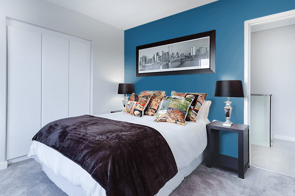 Pretty Photo frame on Copenhagen Blue color Bedroom interior wall color