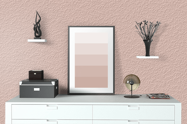 Pretty Photo frame on Orange Pink color drawing room interior textured wall
