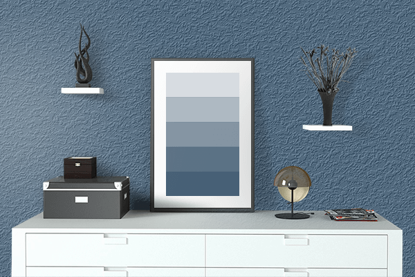 Pretty Photo frame on Cadet Blue (RAL Design) color drawing room interior textured wall