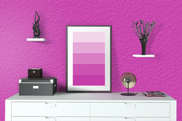 Pretty Photo frame on Laser Pink color drawing room interior textured wall