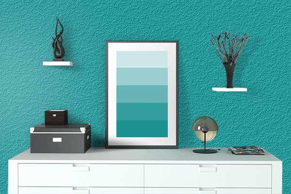 Pretty Photo frame on Arctic Blue (RAL Design) color drawing room interior textured wall