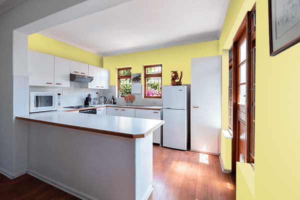 Pretty Photo frame on Yellow Stone color kitchen interior wall color