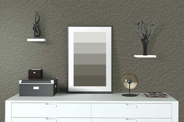 Pretty Photo frame on Army Dark Olive color drawing room interior textured wall
