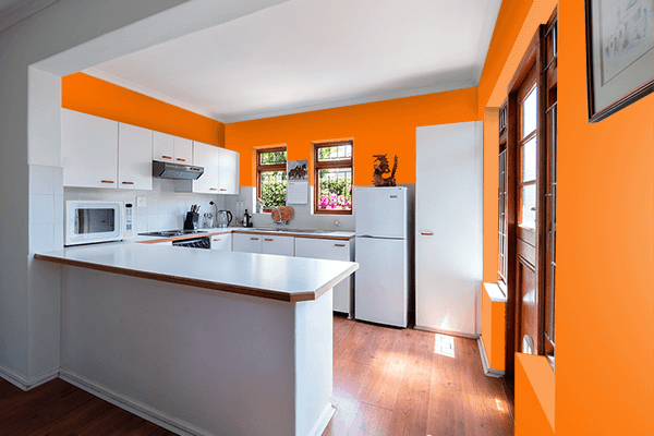 Pretty Photo frame on Strong Orange color kitchen interior wall color