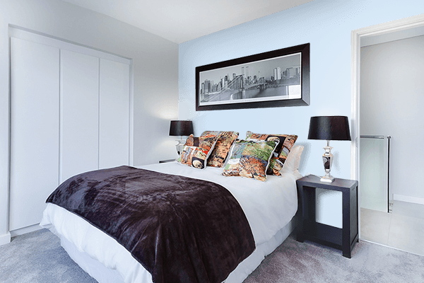 Pretty Photo frame on Subtle Blue color Bedroom interior wall color