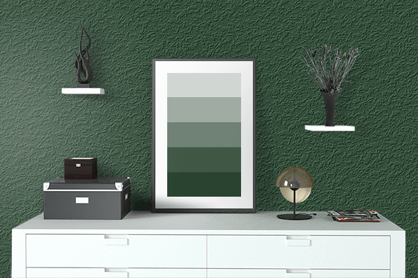 Pretty Photo frame on Night Green color drawing room interior textured wall