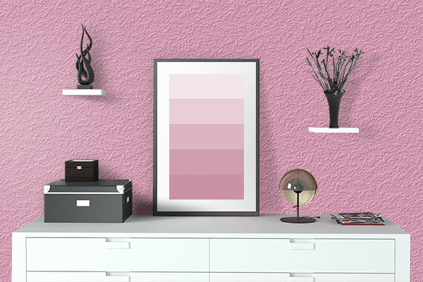 Pretty Photo frame on Prism Pink color drawing room interior textured wall