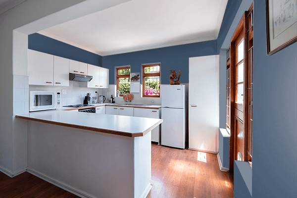 Pretty Photo frame on Stone Blue color kitchen interior wall color