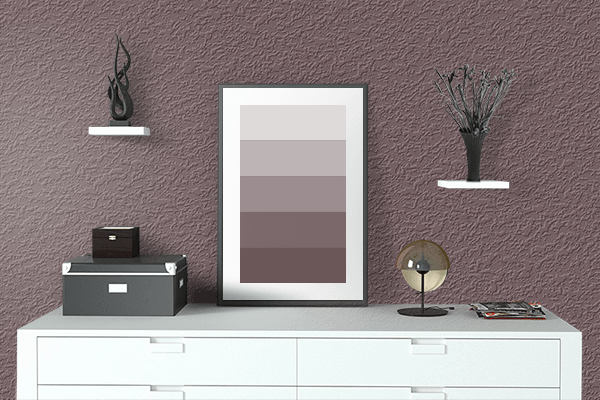 Pretty Photo frame on Neutral Burgundy color drawing room interior textured wall