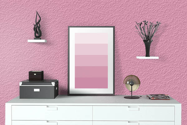 Pretty Photo frame on Pink Panther color drawing room interior textured wall