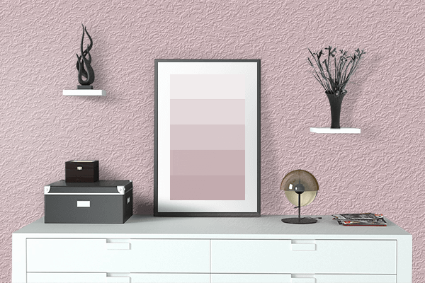 Pretty Photo frame on Chalk Pink color drawing room interior textured wall
