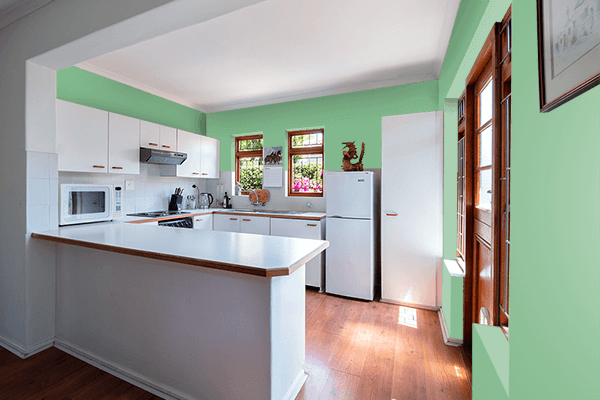 Pretty Photo frame on Oilcloth Green color kitchen interior wall color