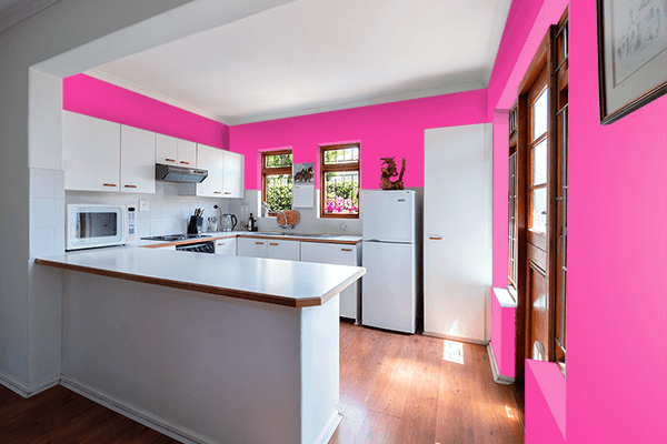 Pretty Photo frame on Dangerous Pink color kitchen interior wall color