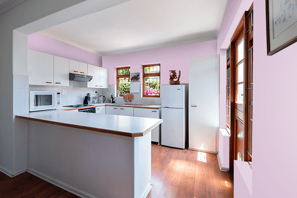 Pretty Photo frame on Lovely Pink color kitchen interior wall color
