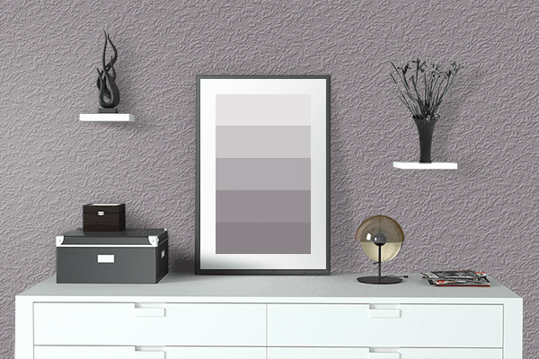 Pretty Photo frame on Heather Red Grey color drawing room interior textured wall