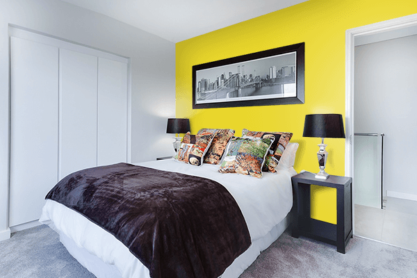 Pretty Photo frame on Exotic Yellow color Bedroom interior wall color