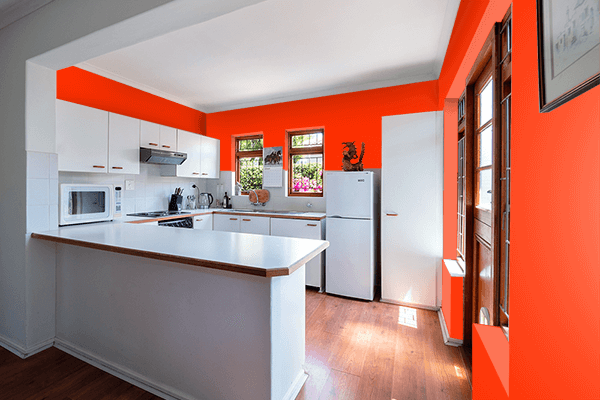 Pretty Photo frame on Chilli Red color kitchen interior wall color