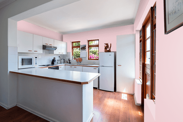 Pretty Photo frame on Elegant Pink color kitchen interior wall color