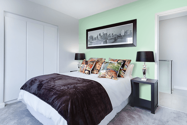 Pretty Photo frame on Moonstone Green color Bedroom interior wall color