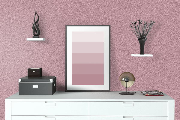 Pretty Photo frame on Retro Pink color drawing room interior textured wall