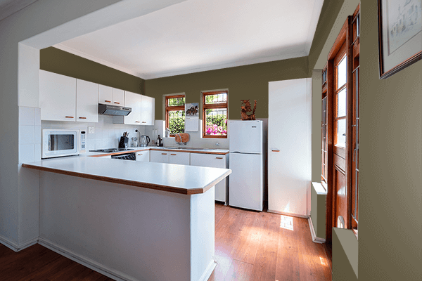 Pretty Photo frame on Dark Olive color kitchen interior wall color