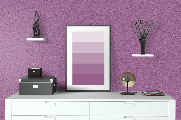 Pretty Photo frame on Boho Violet color drawing room interior textured wall