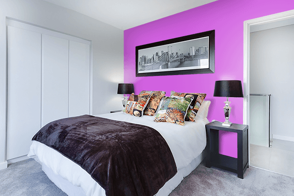 Pretty Photo frame on Fresh Purple color Bedroom interior wall color