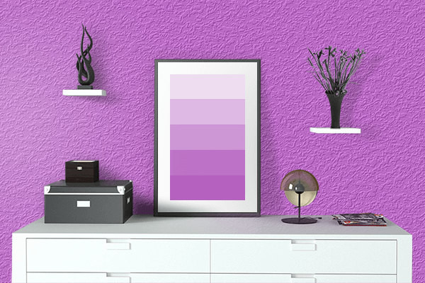 Pretty Photo frame on Fresh Purple color drawing room interior textured wall