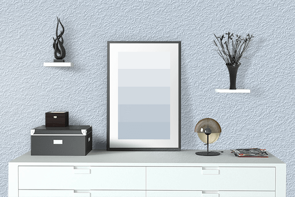 Pretty Photo frame on Girly Light Blue color drawing room interior textured wall