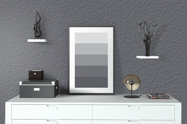 Pretty Photo frame on Gallery Grey color drawing room interior textured wall