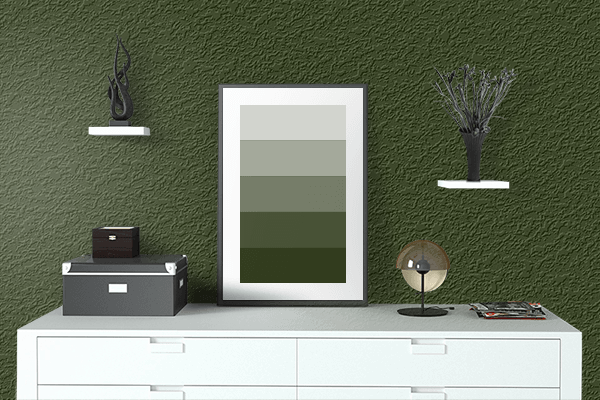 Pretty Photo frame on Dark Succulent Green color drawing room interior textured wall