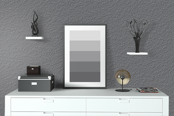 Pretty Photo frame on Cobalt Gray color drawing room interior textured wall