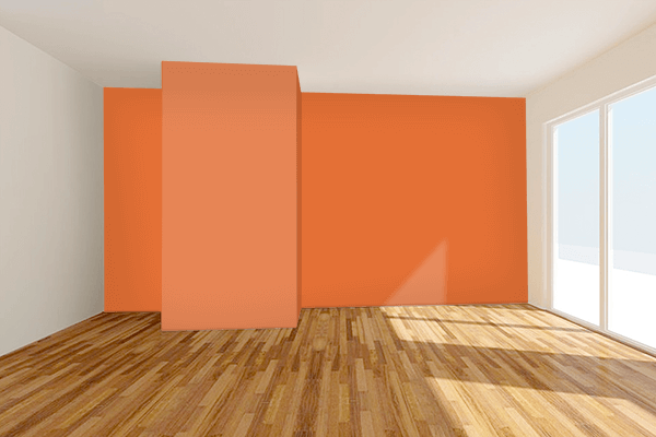 Pretty Photo frame on Boho Orange color Living room wal color