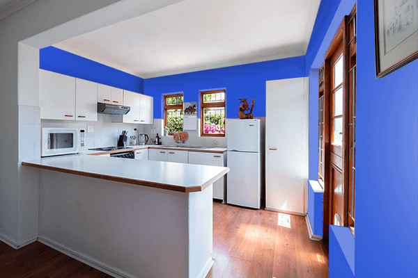 Pretty Photo frame on Strong Blue color kitchen interior wall color