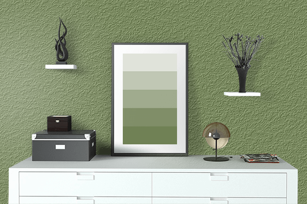 Pretty Photo frame on Oregano color drawing room interior textured wall