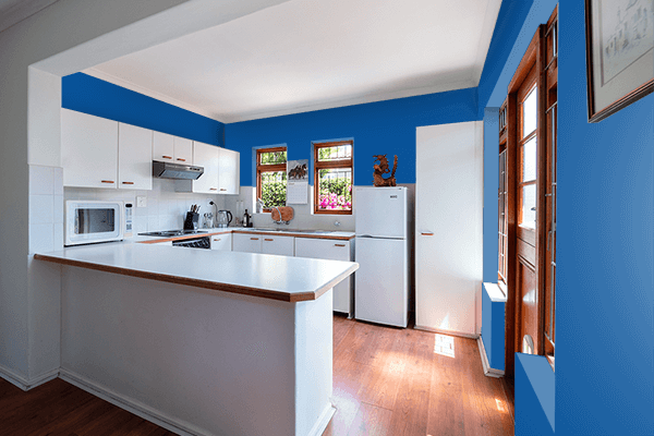 Pretty Photo frame on Tekhelet Blue color kitchen interior wall color