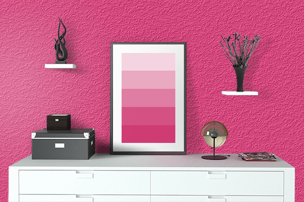 Pretty Photo frame on Ultra Pink color drawing room interior textured wall