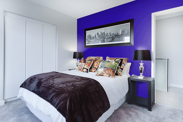 Pretty Photo frame on Fantasy Blue color Bedroom interior wall color