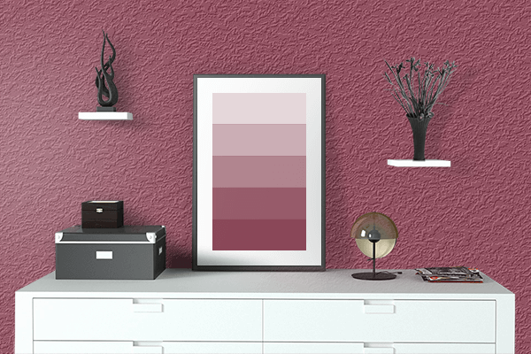 Pretty Photo frame on Algae Red color drawing room interior textured wall