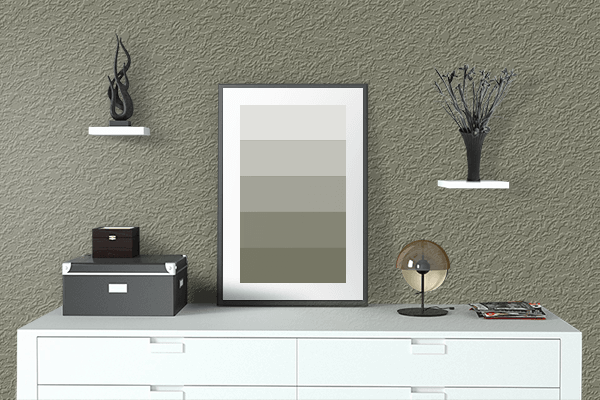 Pretty Photo frame on Neutral Olive color drawing room interior textured wall
