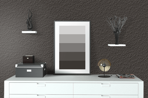 Pretty Photo frame on Mushroom Black color drawing room interior textured wall